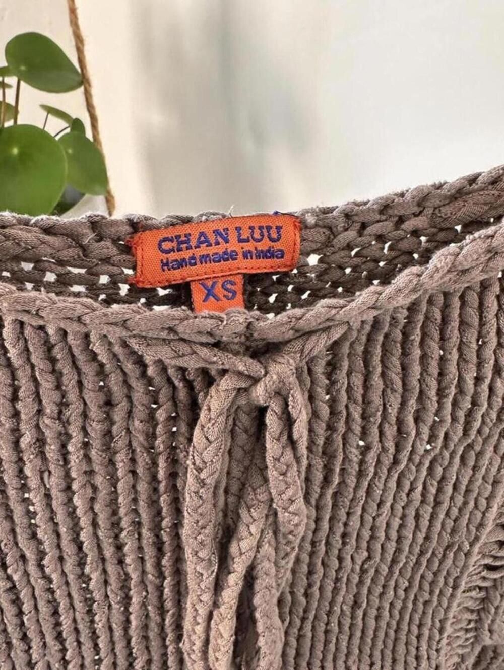 Chan Luu Crochet Knit Shorts XS Brown Boho Cable Knit Drawstring Festival Beach - Picture 8 of 8